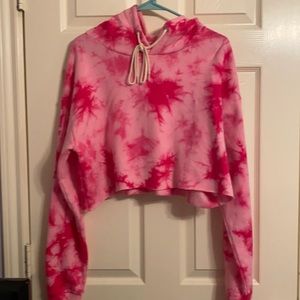 Valentine special! Barbie Pink White Fable Pink Tie-dye Cropped Hoodie